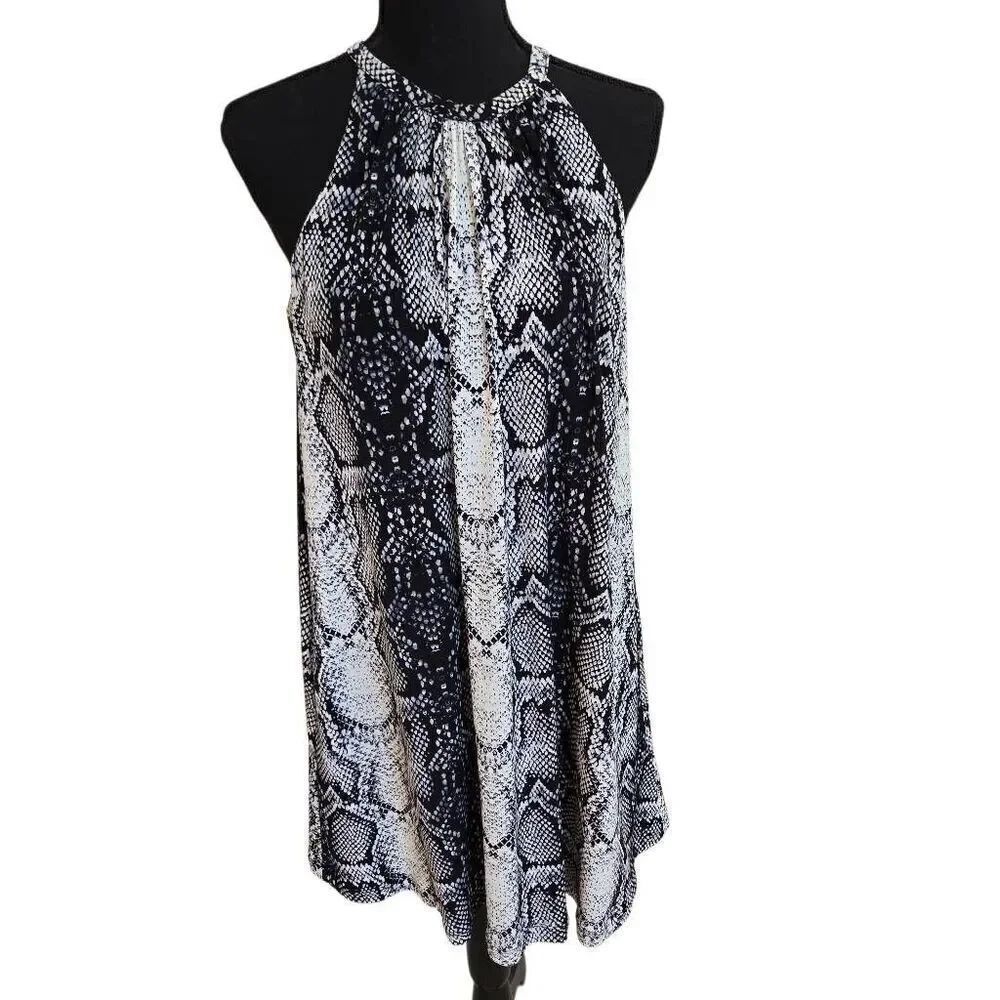 Nicole Miller Womens Snake Print Halter Sleeveless Mini Dress Black White Medium
